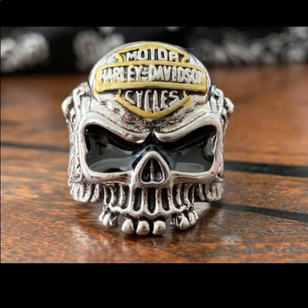 Harley Davidson stainless steel skull ring size 10